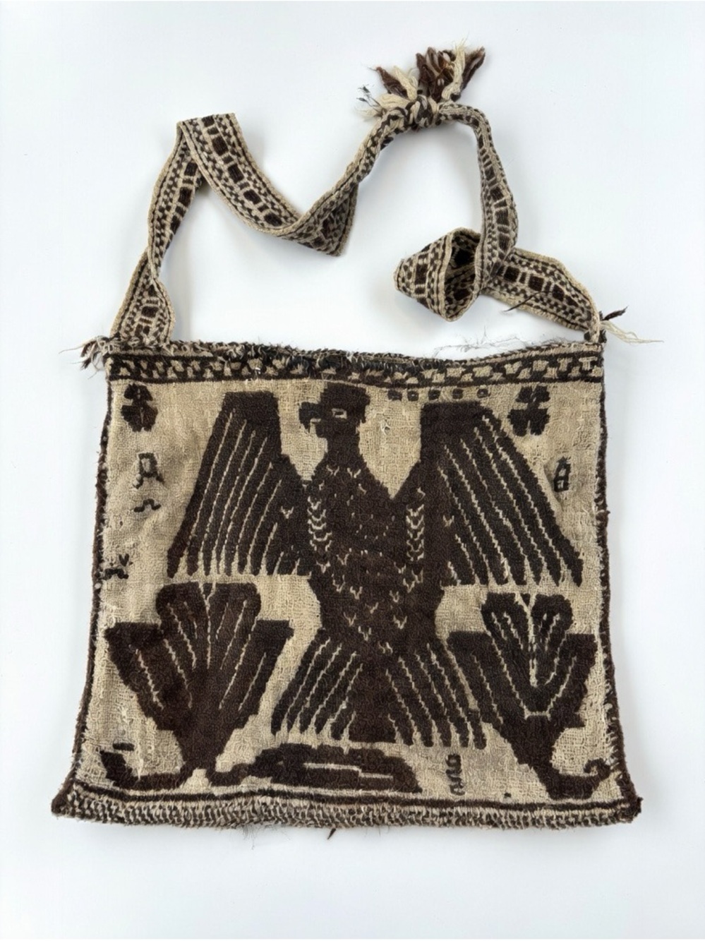 Vintage 70s Mexican Hand Woven Wool Crossbody Bag - Golden Eagle & Cactus Boho